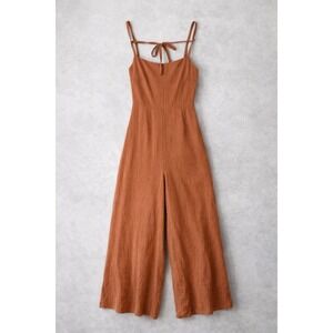 Showpo Rust Orange Textured Cotton Wide Leg Open Tie Back Jumpsuit US 4 NEW